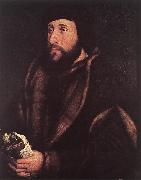 HOLBEIN, Hans the Younger Portrait of a Man Holding Gloves and Letter sg oil
